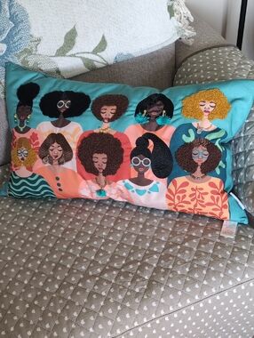 Spirit Of Love ,Shades Of African American Women Teal Pillow.